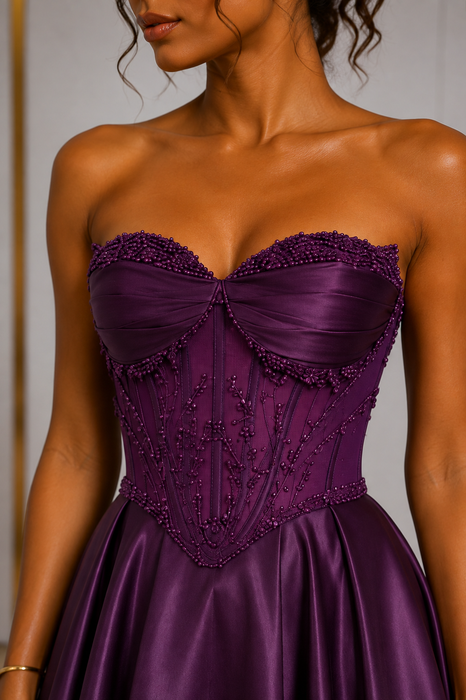 Robe de Soirée Corset Perlé Jupe Princesse