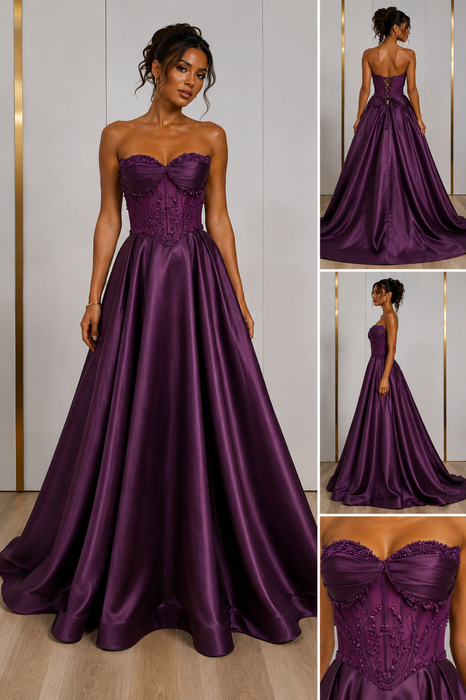 Robe de Soirée Corset Perlé Jupe Princesse