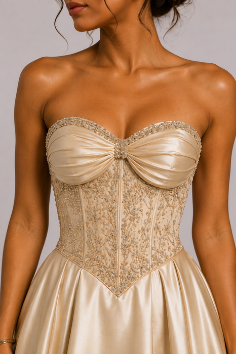 Robe de Soirée Corset Perlé Jupe Princesse