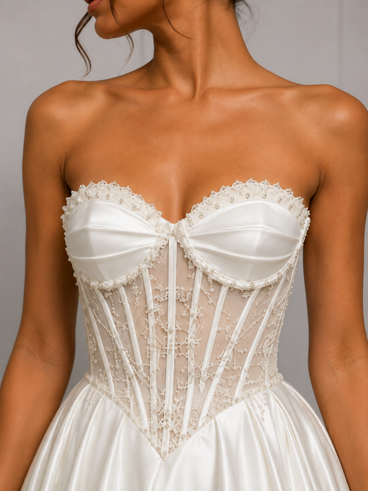 Robe de Soirée Corset Perlé Jupe Princesse