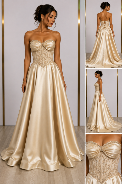 Robe de Soirée Corset Perlé Jupe Princesse