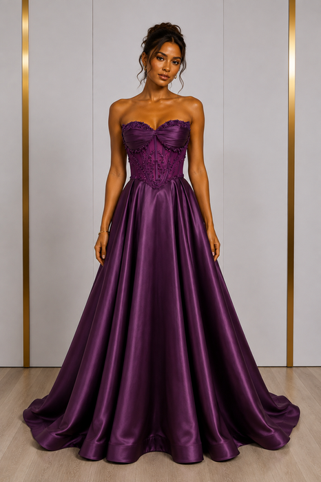 Robe de Soirée Corset Perlé Jupe Princesse