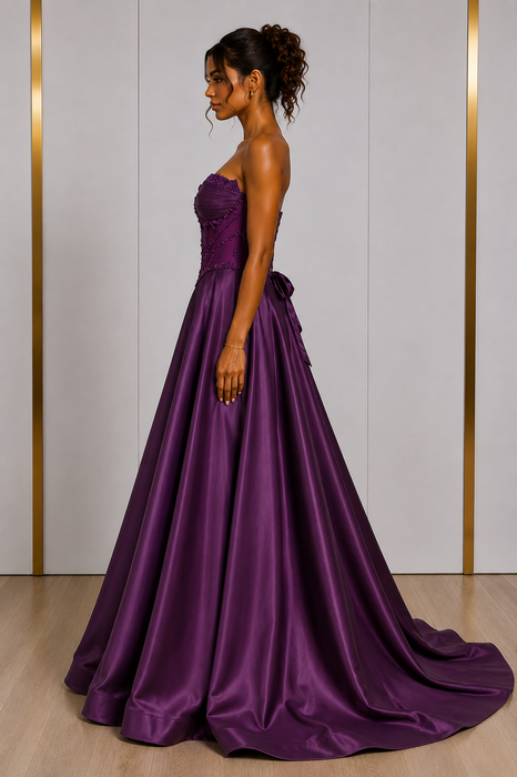 Robe de Soirée Corset Perlé Jupe Princesse