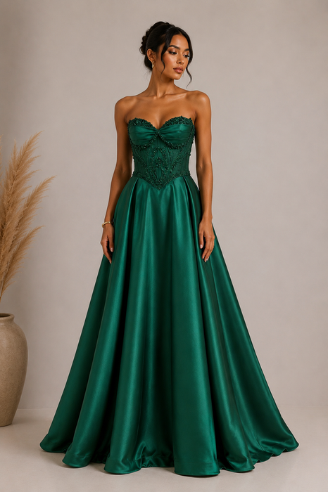 Robe de Soirée Corset Perlé Jupe Princesse