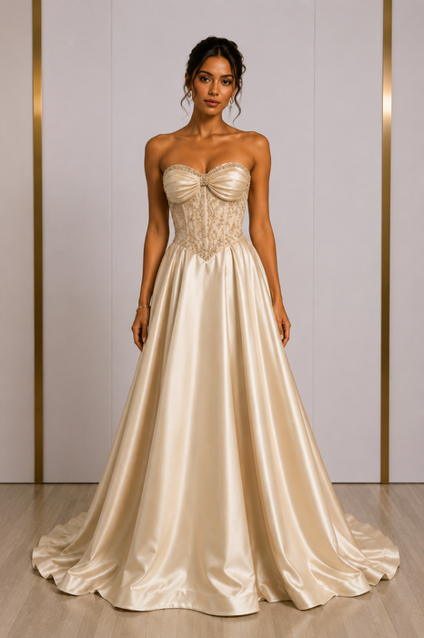 Robe de Soirée Corset Perlé Jupe Princesse
